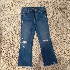 MOTHER Medium Blue Distressed Flare Jeans